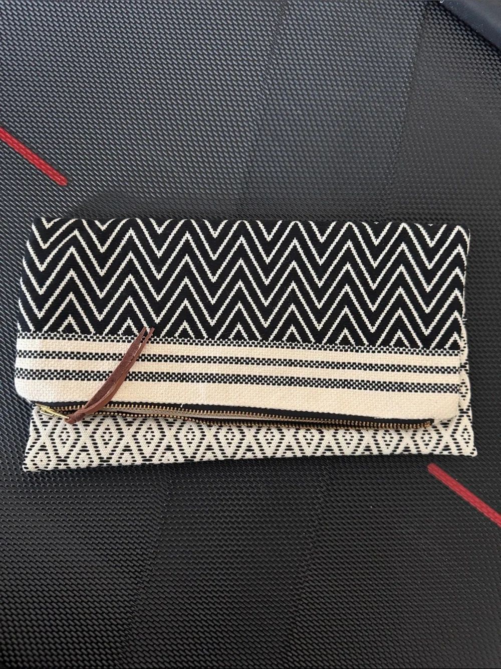 Anthropologie Black & Cream Foldover Geometric Clutch Bag Pouch